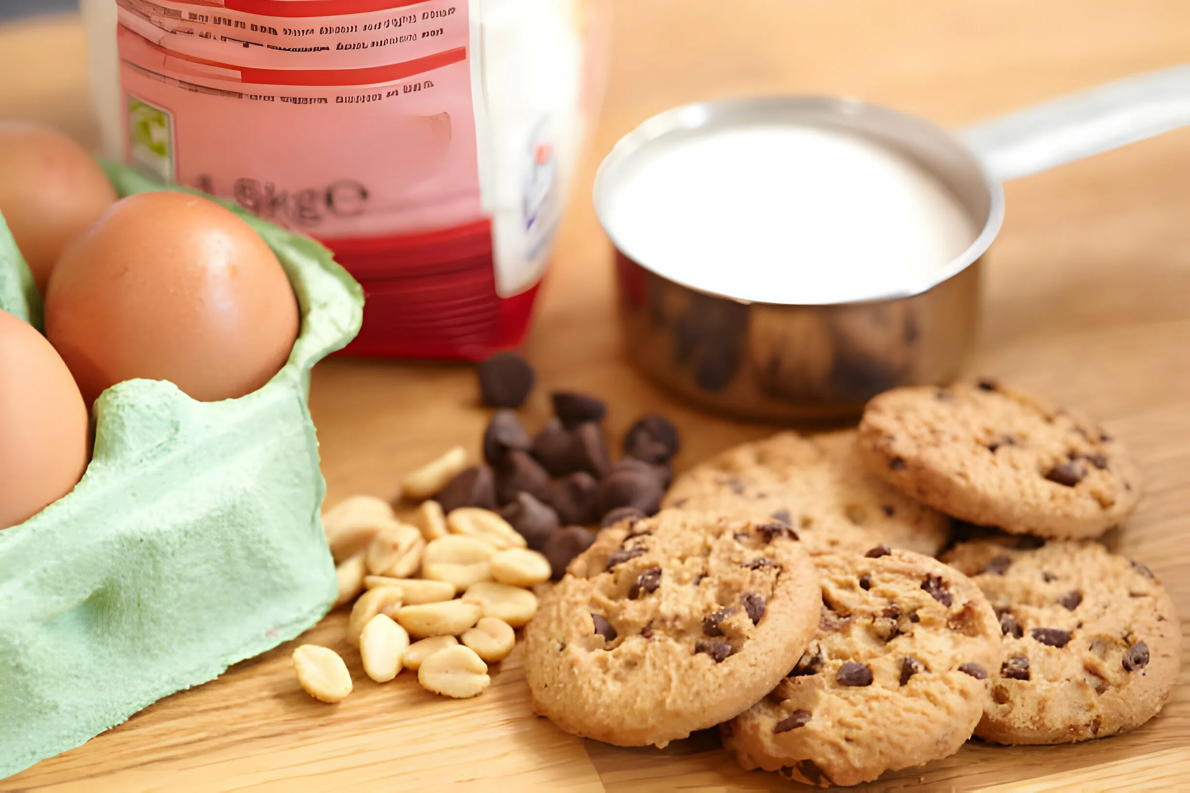 ingredients for toll house cookies Flour, eggs, raisin, sesame, vanilla and cinnamon