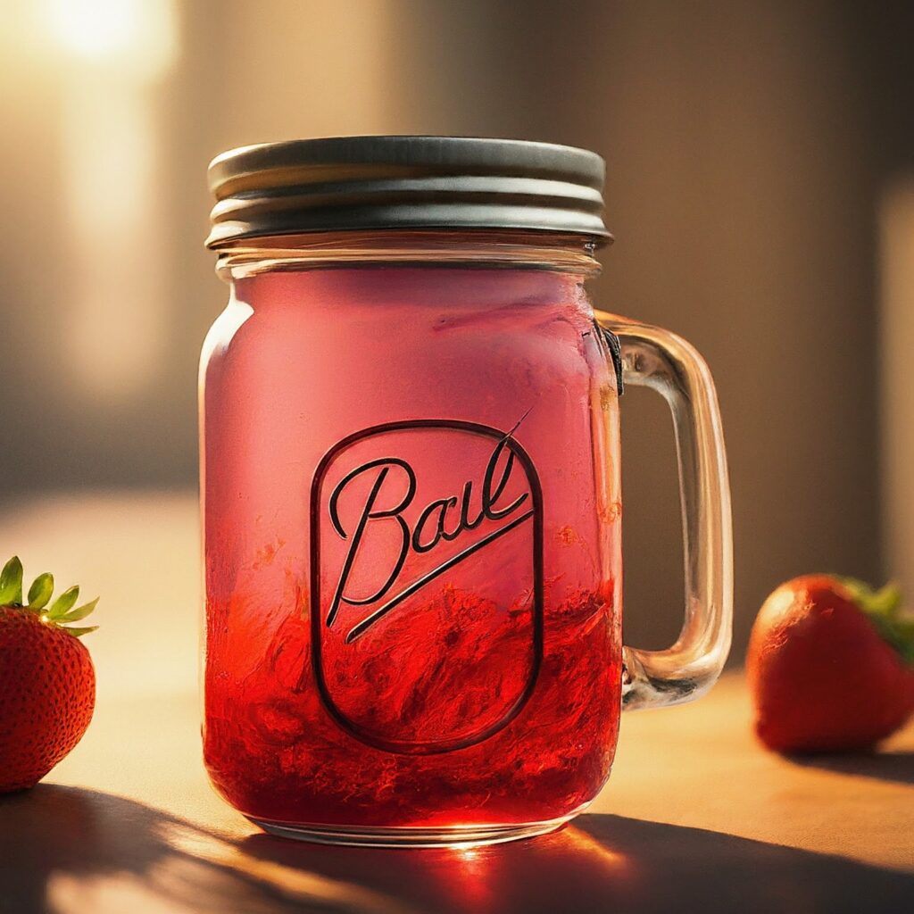 Sealed jars of homemade strawberry moonshine