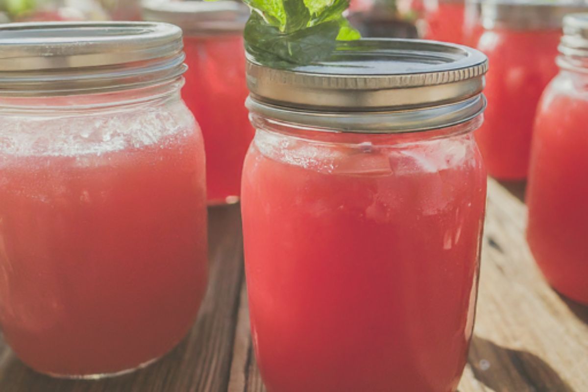 Watermelon Moonshine in mason jars.