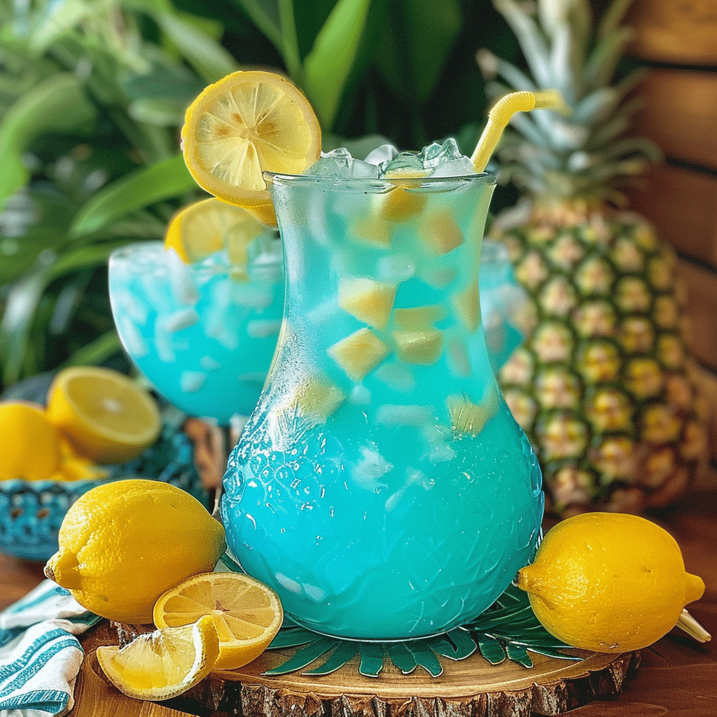 Blue Hawaiian Punch: A Tropical Party Classic That Never Gets Old 5 Blue Hawaiian Punch in pitcher with lime slices