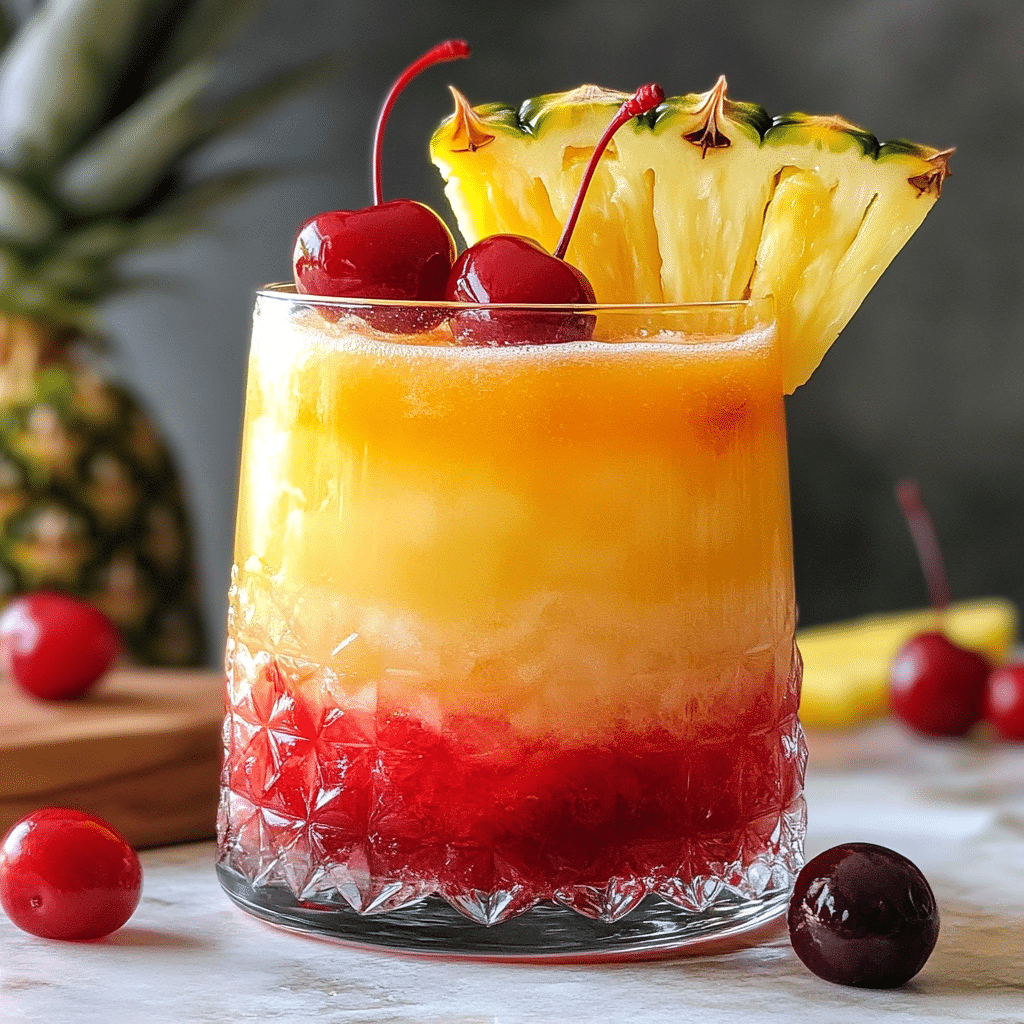 Caribbean sunset rum punch tropical cocktail