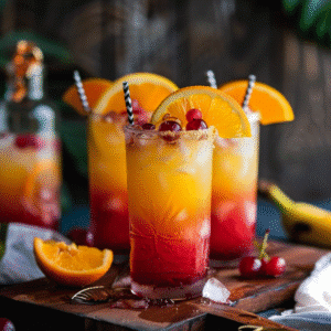 Caribbean sunset rum punch tropical cocktail