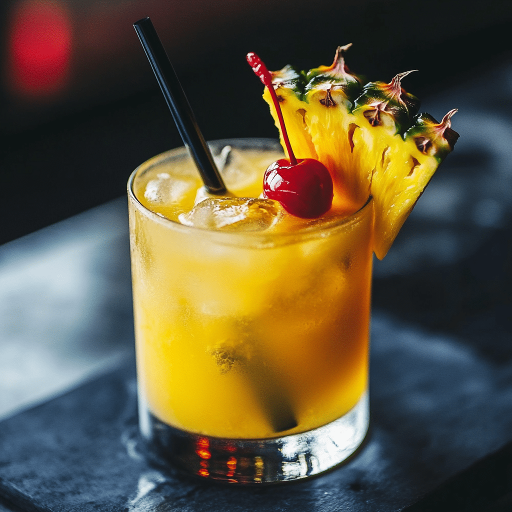 Hawaiian Screwdriver cocktail in a tropical outdoor setting