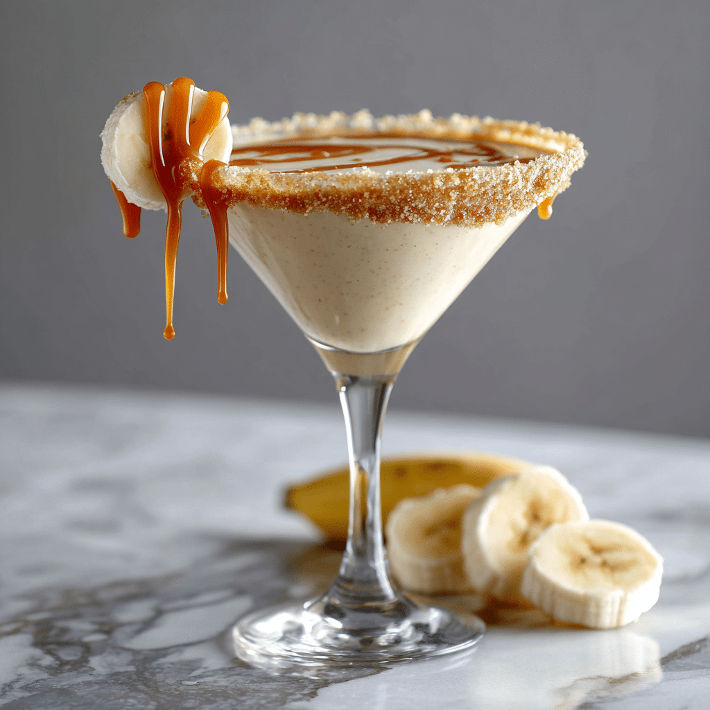 Bananas Foster martini with brûléed banana garnish