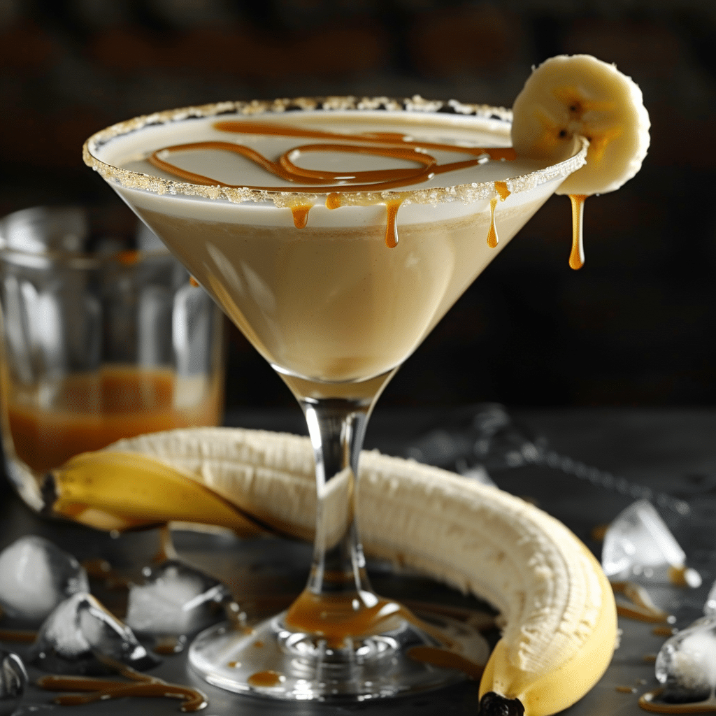 Bananas Foster martini with brûléed banana garnish