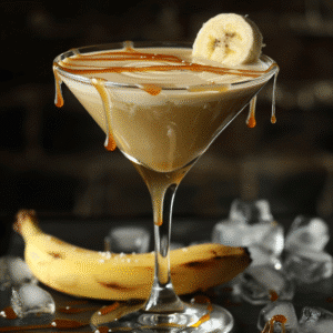 Bananas Foster martini with brûléed banana garnish