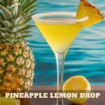 Pineapple Lemon Drop in a martini glass with lemon and pineapple garnish