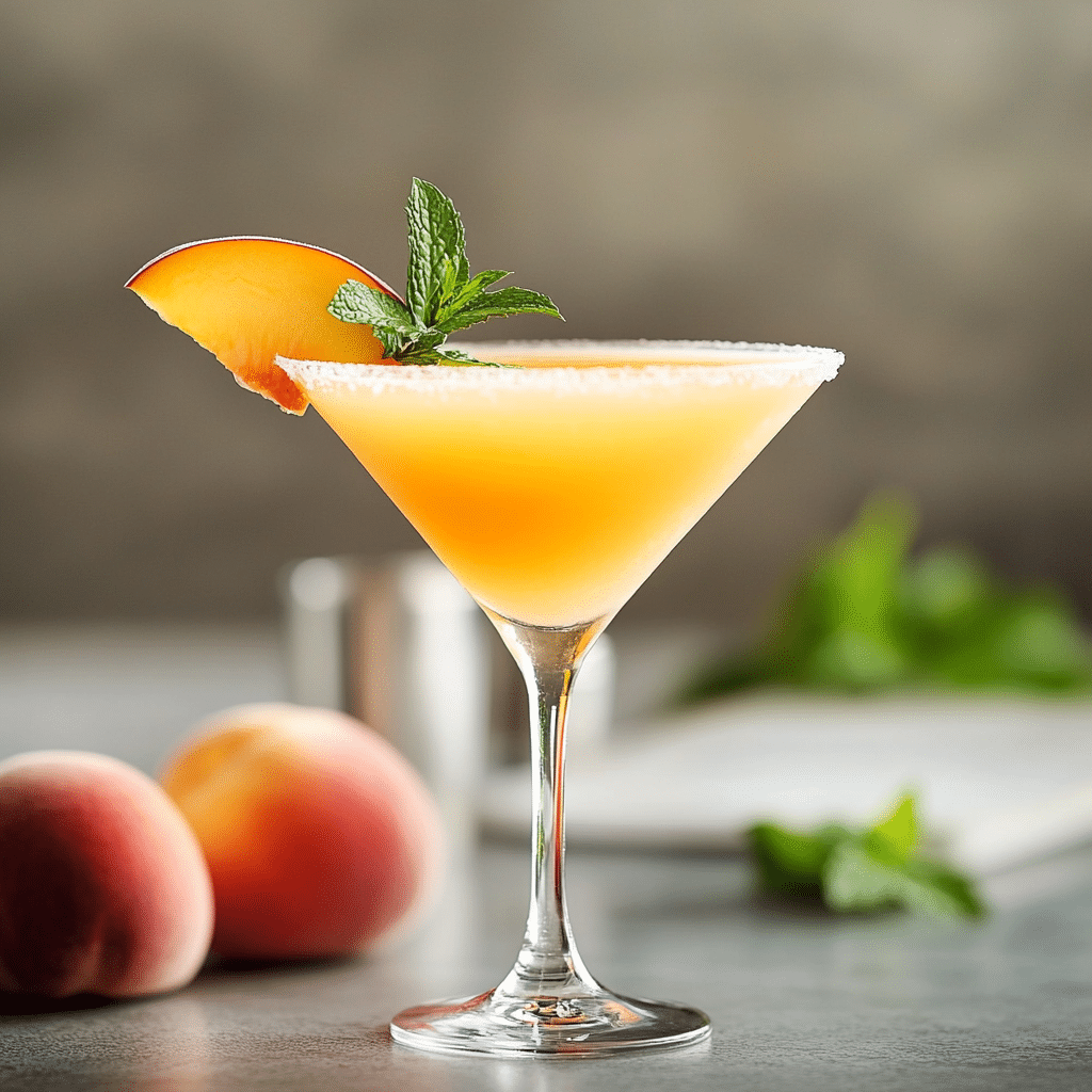 Peach Cosmopolitan cocktail in martini glass