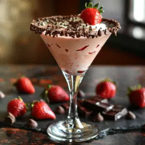 chocolate covered strawberry martini served