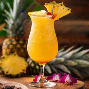 Hawaiian Screwdriver cocktail in a tropical outdoor setting