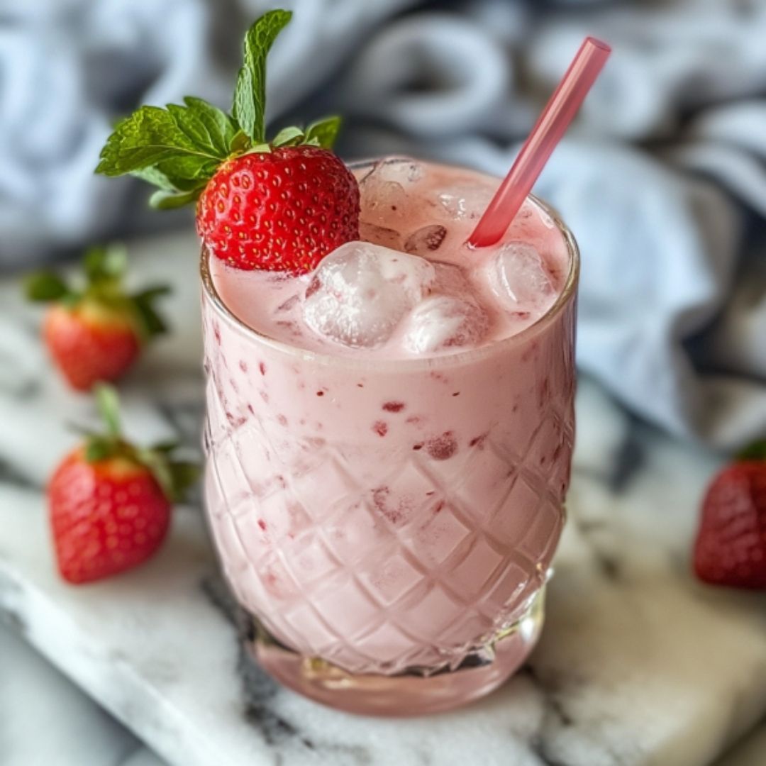 A Pink Russian cocktail in a chilled rocks glass, showcasing a vibrant pink color with a garnish of fresh raspberries.
