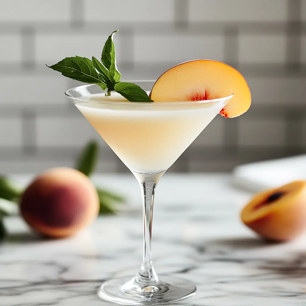 serving white peach martinis with peaches
