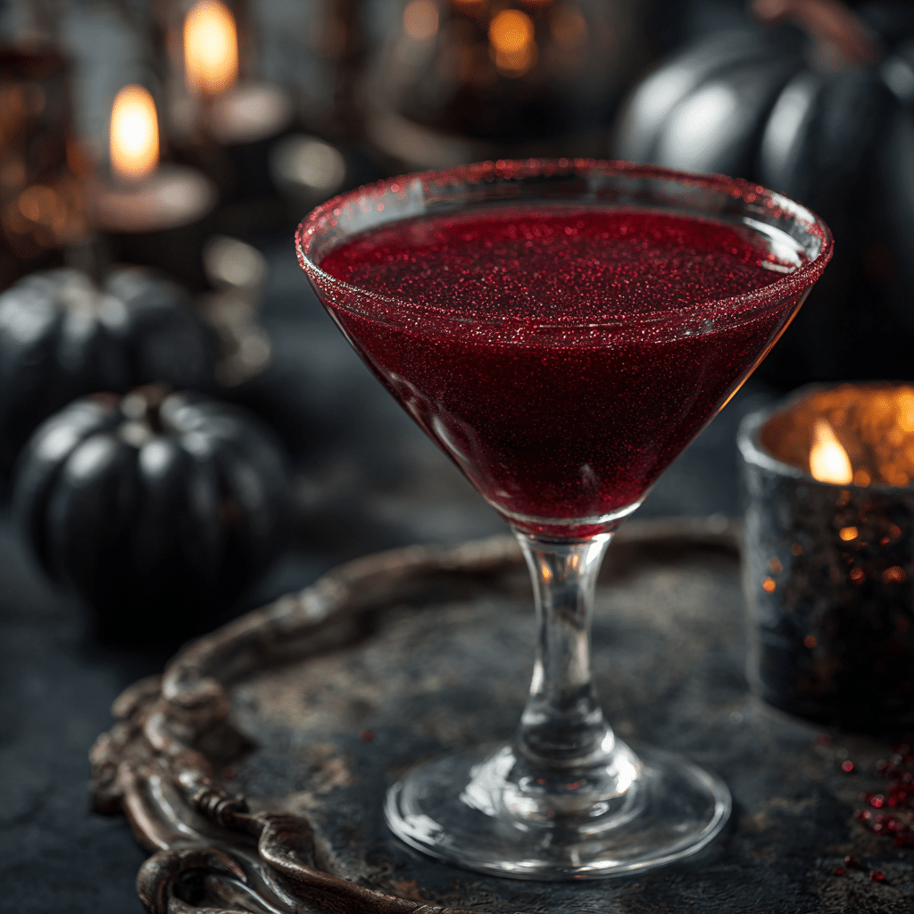 Snow White Poison Apple Cocktail with shimmer in a martini glass