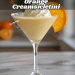 Orange Creamsicletini cocktail in a martini glass garnished with orange zest