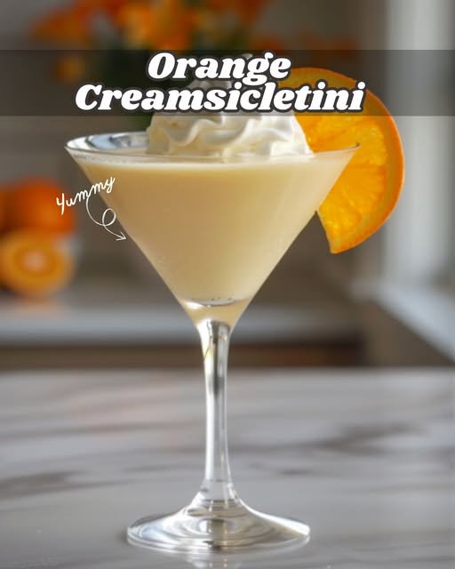 Orange Creamsicletini cocktail in a martini glass garnished with orange zest