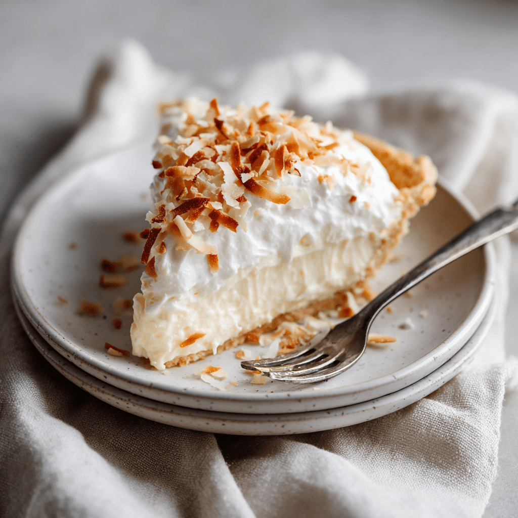 Slice of coconut cream pie with toasted coconut