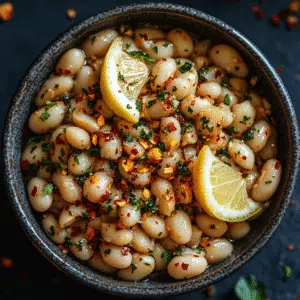 Brined lupini beans with lemon and chili