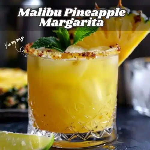 Malibu Pineapple Margarita "A tropical twist on the classic margarita, combining the sweet flavors of pineapple and coconut rum." Ingredients: 1 1/2 oz Malibu rum coconut rum 1 oz tequila 2 oz pineapple juice 1 oz fresh lime juice 1/2 oz triple sec orange liqueur Ice cubes Pineapple wedge and lime wheel, for garnish Salt or sugar, for rimming the glass optional Instructions: Prepare the Glass Optional: If you like a salted or sugared rim, rub a lime wedge around the rim of your glass, then dip it into a plate of salt or sugar. Mix the Cocktail: In a cocktail shaker, combine Malibu rum, tequila, pineapple juice, fresh lime juice, and triple sec. Fill the shaker with ice cubes. Shake: Shake vigorously for about 15 seconds until well chilled. Strain and Serve: Strain the mixture into a margarita glass or a rocks glass filled with ice cubes. Garnish: Garnish with a pineapple wedge and a lime wheel. Serve: Serve immediately and enjoy your tropical Malibu Pineapple Margarita! Tips: Use freshly squeezed lime juice for the best flavor. Adjust the sweetness by adding a splash of simple syrup if desired. For a frozen version, blend all the ingredients with ice until smooth. Hashtags: #MalibuPineappleMargarita #TropicalCocktails #Margarita #summerdrinks