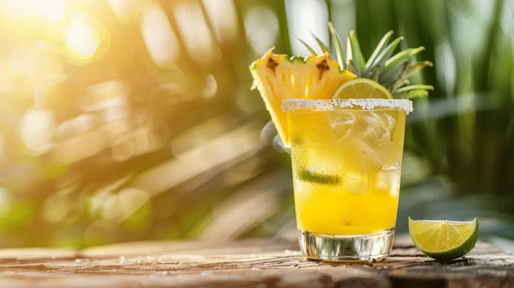 Malibu Pineapple Margarita cocktail on a summer table