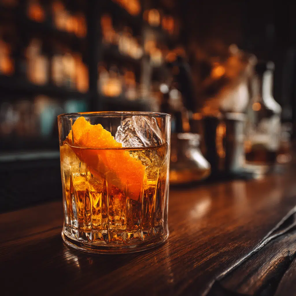 Classic Old Fashioned cocktail on bar
