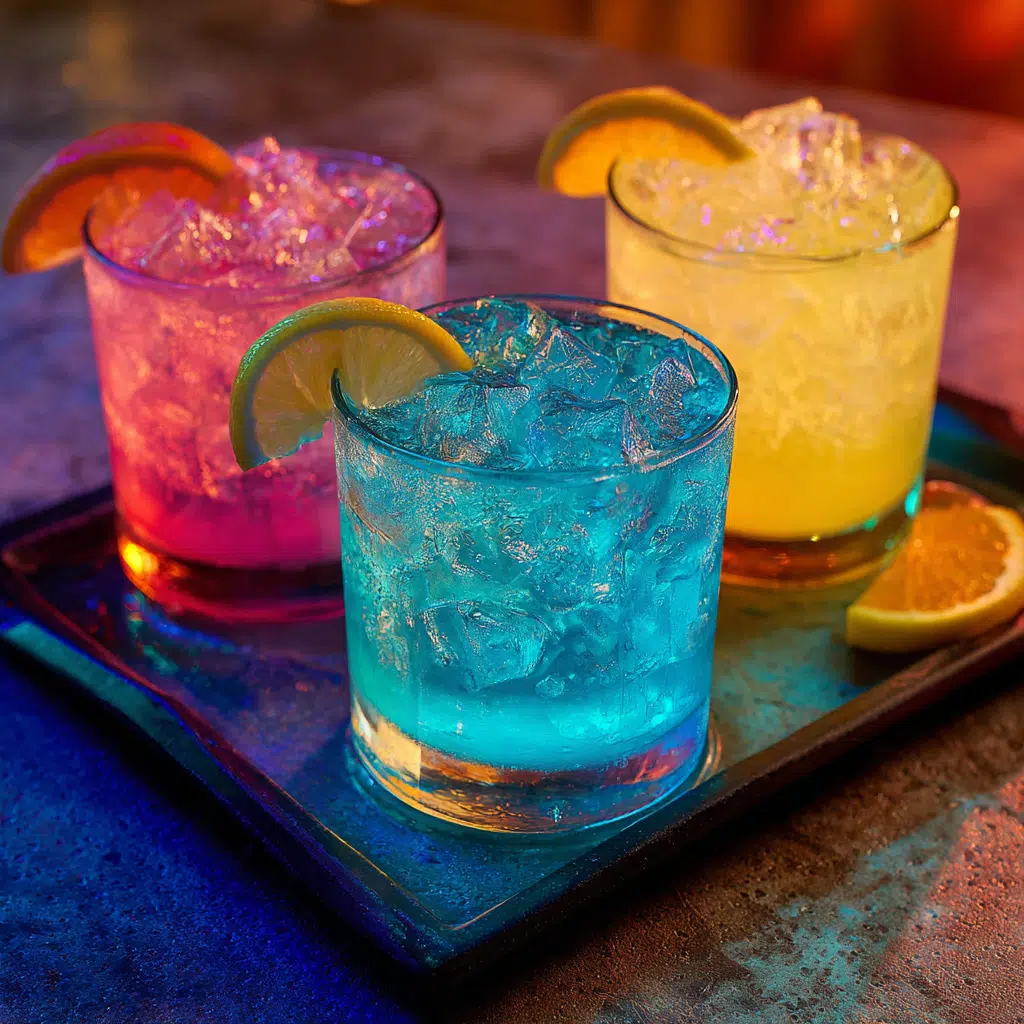 Glowing cocktails with tonic and vitamins under UV
